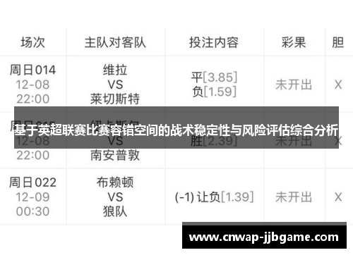 基于英超联赛比赛容错空间的战术稳定性与风险评估综合分析
